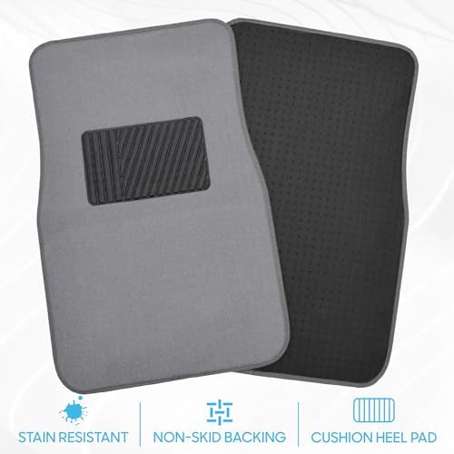BDK Premium Light Gray Carpet Floor Mats for Cars - Universal Fit Interior 4-Piece Car Mats Full Set with Vinyl Heel Pad Protector - Cute Car Accessories Interior Floor Covers for SUVs & Trucks - Image 3