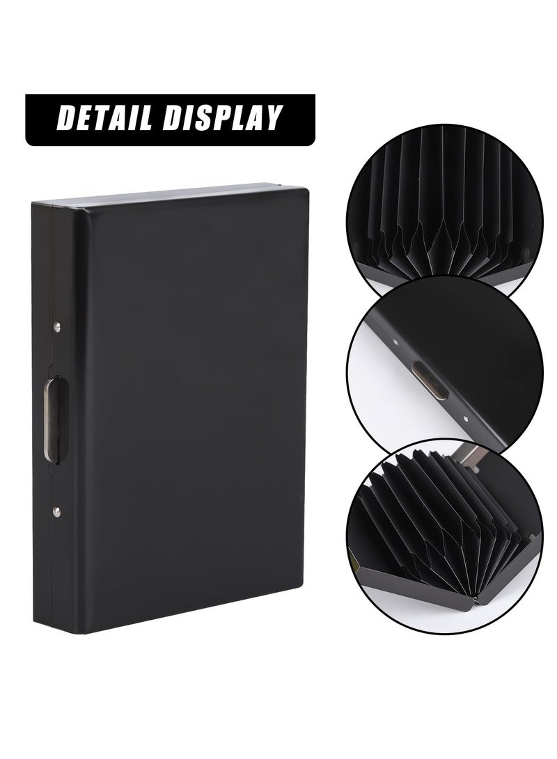 SOLARAE Business Card Holder, Stainless Steel Business Name Card Case for Men & Women, RFID Blocking Credit Card Holder Slim Metal Business Card Wallet Pocket, Buckle Style Shut for Travel and Work (Black) - Image 2