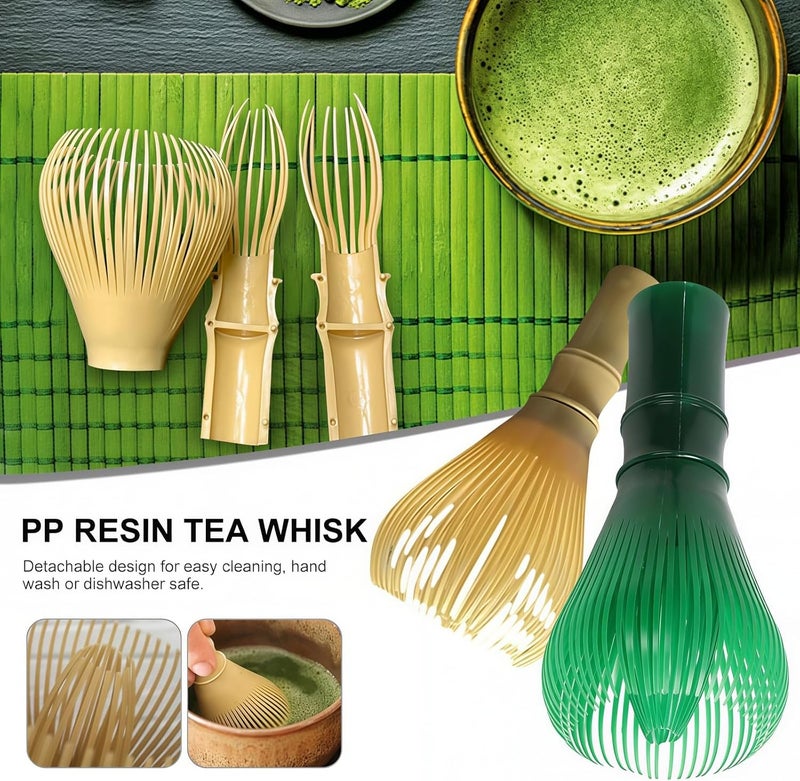 OUGETHER Resin Matcha Whisk Chasen Brush Tools for Matcha Green Tea Powder Reusable Powder Whisk with Whisk Holder Tea Ceremony (Green) - Image 2