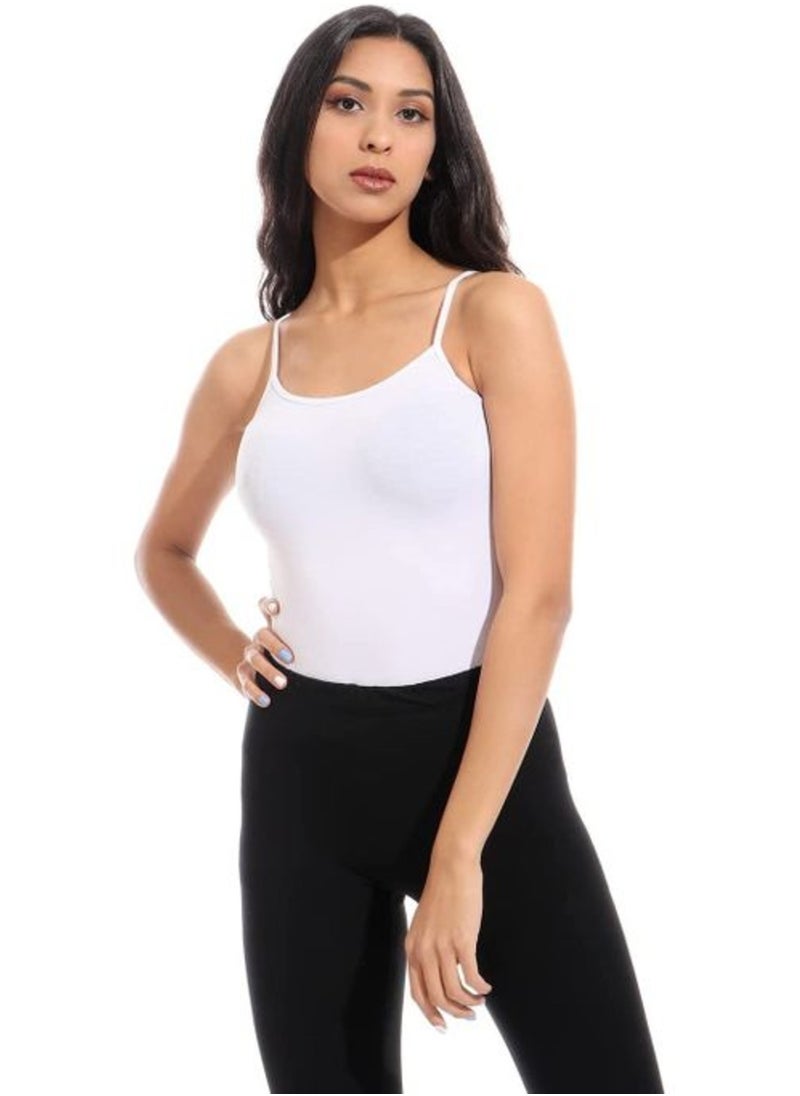 Lasso - Women's Solid Cotton Thin Strap Tank Top White - Image 1