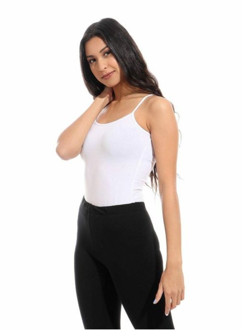 Lasso - Women's Solid Cotton Thin Strap Tank Top White - Image 1