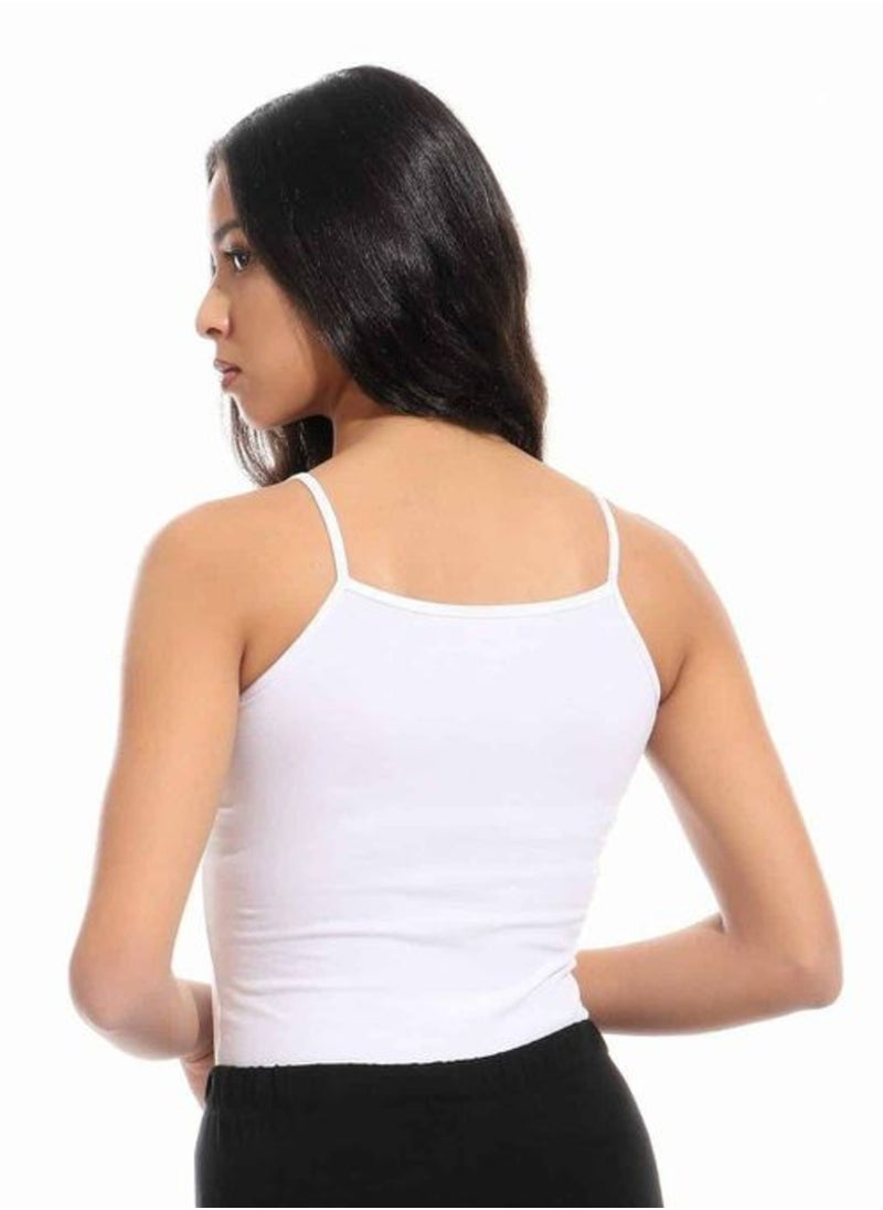 Lasso - Women's Solid Cotton Thin Strap Tank Top White - Image 1