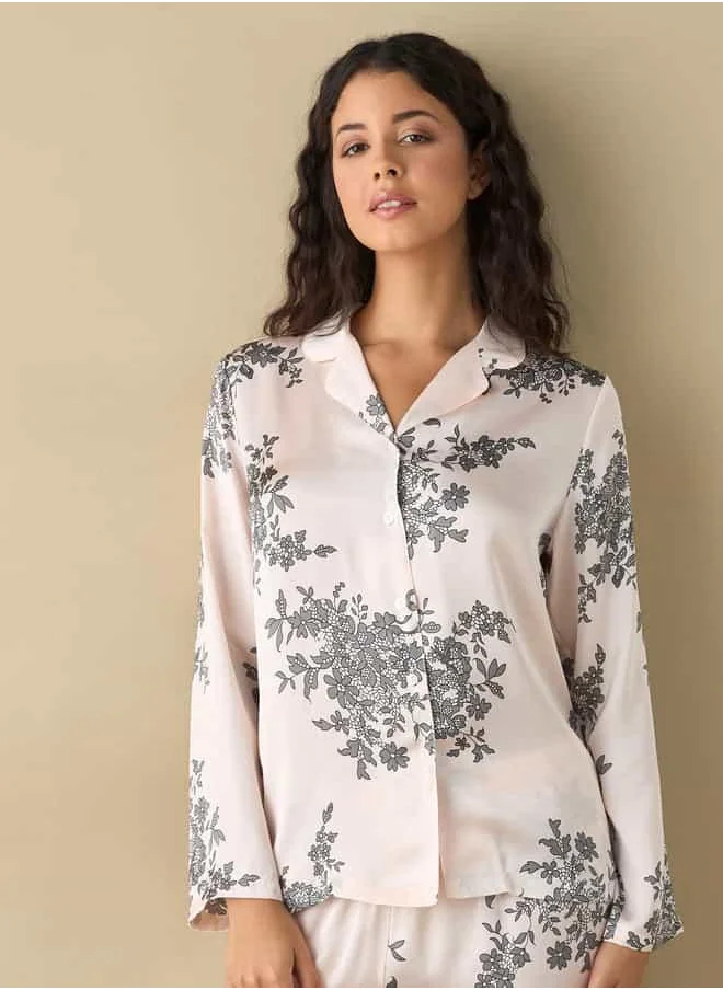 FAV All-Over Floral Print Notched Collar Shirt and Pyjama Set