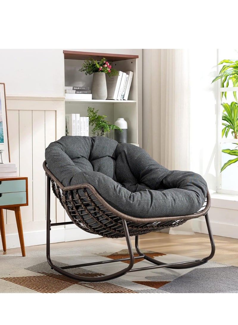 Wooden Twist Wooden Twist Indoor Outdoor Comfy Wicker Lounge Rocking Chair (Dark Grey) - Image 1