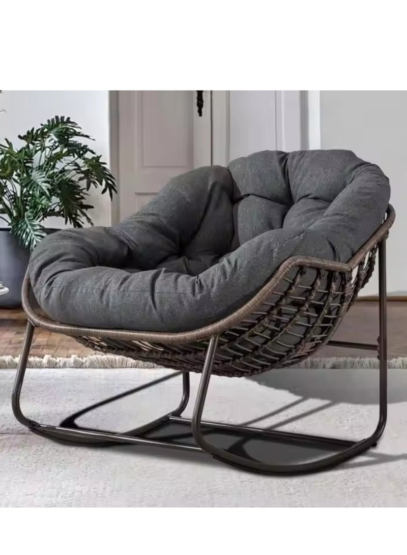 Wooden Twist Wooden Twist Indoor Outdoor Comfy Wicker Lounge Rocking Chair (Dark Grey) - Image 3