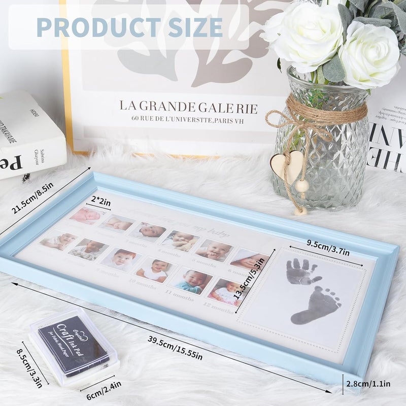 Tazweeq Baby First Year Photo Frame with Ink Pad - 0-12 Month Picture Frame for Newborns (Blue) - Image 2