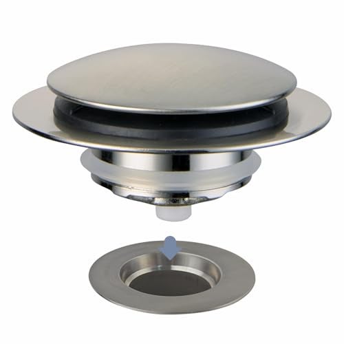 HIDROP Brushed Bathtub Drain Stopper,Universal Pop Up Bath Drain, Hidrop Tip Toe Tub Drain Stopper,Conversion Kit Assembly, Replaces Lift and Turn,Tip-Toe and Trip Lever drains for Tub, EZ Install(Brushed) - Image 1