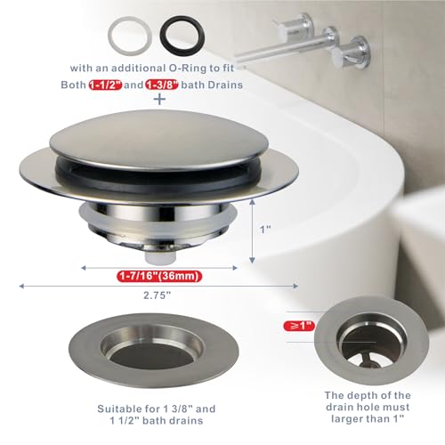 HIDROP Brushed Bathtub Drain Stopper,Universal Pop Up Bath Drain, Hidrop Tip Toe Tub Drain Stopper,Conversion Kit Assembly, Replaces Lift and Turn,Tip-Toe and Trip Lever drains for Tub, EZ Install(Brushed) - Image 2
