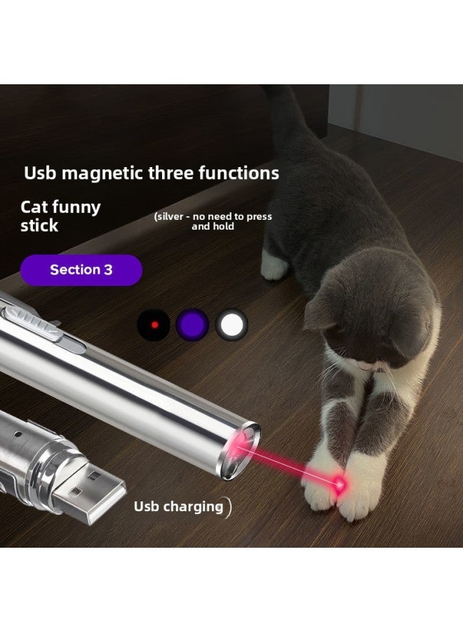 Cat Toy Laser Pointer Cat Ticker Infrared Cat Ticker USB Rechargeable Flashlight Self-hi Artifact Cat Supplies-Product Specifications:Usb Charging  Silver  - Image 1