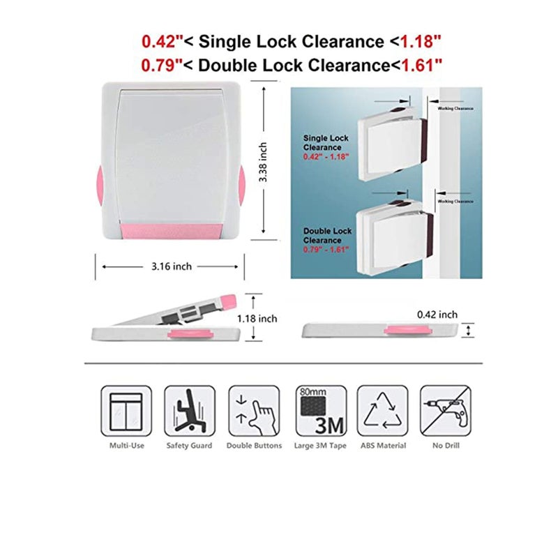 SOLARAE Sliding Glass Door Child Lock, 2 Pack Child Safety Lock Lock Childproofing Door Knob Lock Easy to Install and Use 3M VHB Adhesive no Tools Need or Drill Easy to Remove for Sliding Window Pink - Image 2