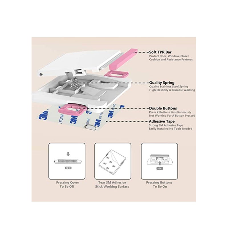 SOLARAE Sliding Glass Door Child Lock, 2 Pack Child Safety Lock Lock Childproofing Door Knob Lock Easy to Install and Use 3M VHB Adhesive no Tools Need or Drill Easy to Remove for Sliding Window Pink - Image 5