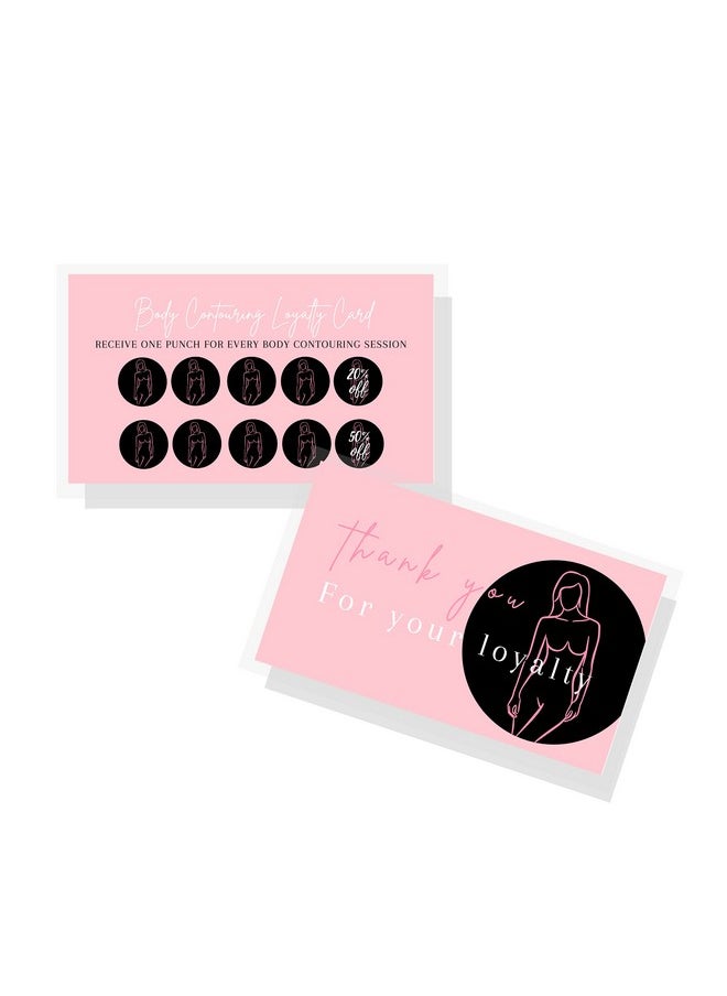 Boutique Marketing LLC Boutique Marketing Body Contouring Loyalty Discount Cards | 50 Pack | 2X3.5” Inch Business Card Size | Pink Card Design  - Image 1