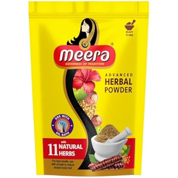 MEERA 4 X HERBAL HAIR WASH POWDER SHIKAKAI, TULSI, SHAMPOO 4 X 80 G = 320G - Image 1