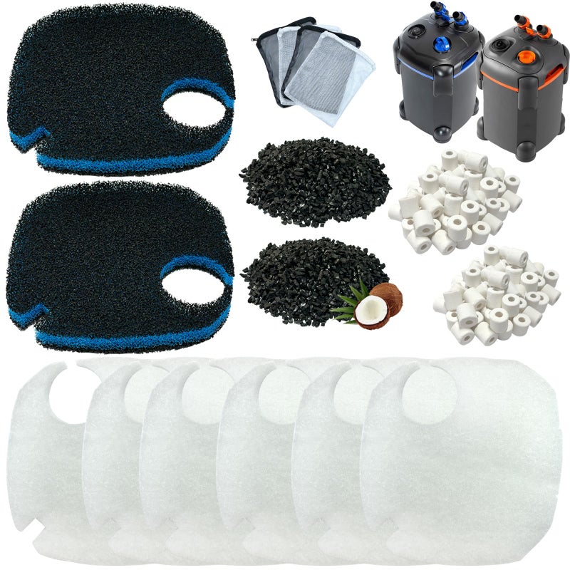 beaufan 16 Pcs Fit AMOSIJOY 172/225/265GPH/264GPH Aquarium External Filter and Coospider-repta Aquarium Filter, 6 White Floss, 2 Coarse Filter Pads, 2 Coconut Shell Carbon, 2 Ceramic Rings&4 Bag - Image 1