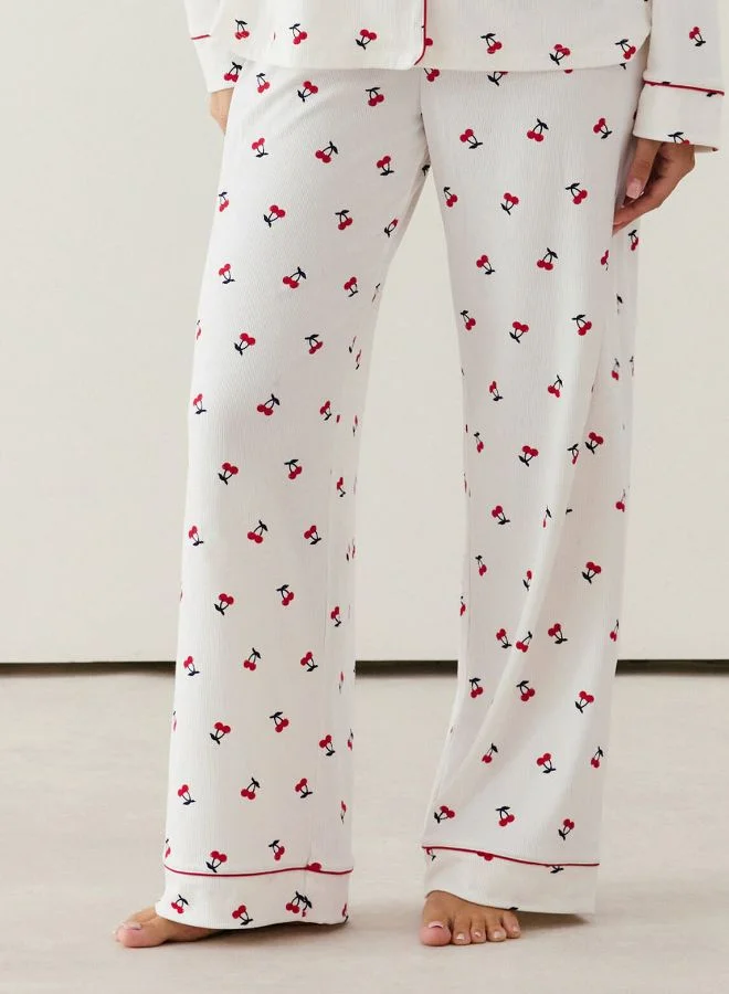 انديز بنطلون جيرسيه مضلع بنمط الكرز