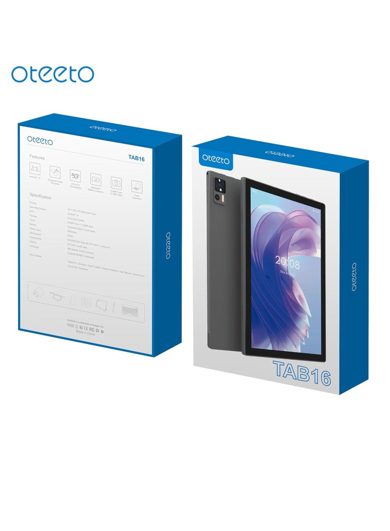 Oteeto TAB 16 tablet/10.1 Inch IPS LCD/Octa Core 2.0GHz/Android 14/4G Connectivity/6000 mah battery/12GB + 512 GB/8 Mp front + 13 Mp rear camera/keyboard/touch pen (Gray) - Image 4