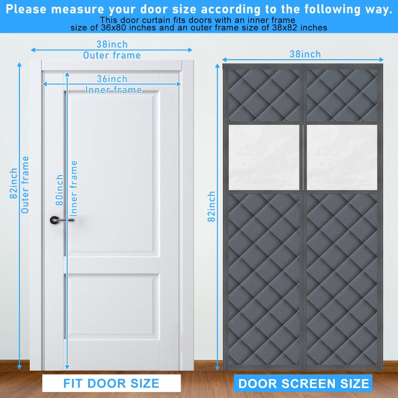 Foxtell Visible Magnetic Thermal Insulated Door Curtain, Fit 36â€ x 80â€ Door Cover Curtain with Window, Magnetic Winter Door Curtain Sound Proof Curtain for Doorway Weatherproof Thermal Door Curtains - Image 2