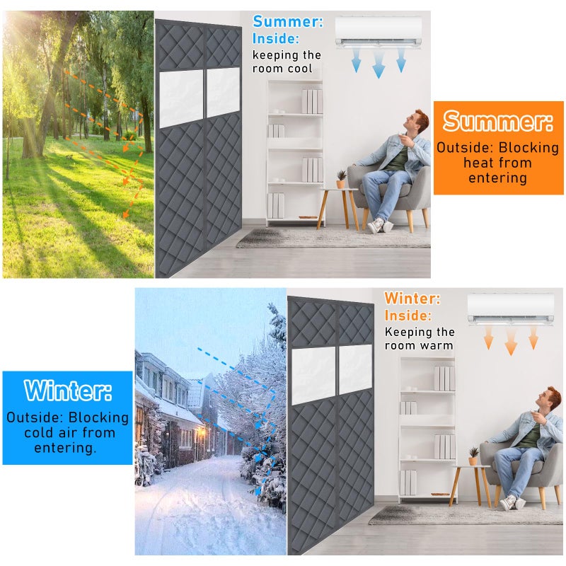 Foxtell Visible Magnetic Thermal Insulated Door Curtain, Fit 36â€ x 80â€ Door Cover Curtain with Window, Magnetic Winter Door Curtain Sound Proof Curtain for Doorway Weatherproof Thermal Door Curtains - Image 4