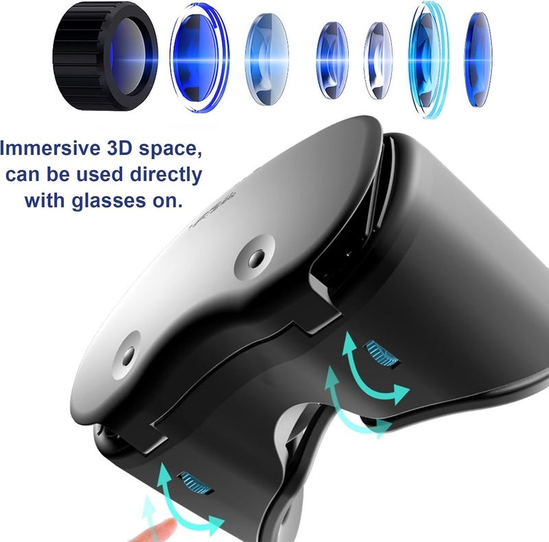 NALACAL نظارة VR ثلاثية الأبعاد لأجهزة iPhone و Android، نظارات واقع افتراضي قابلة للتعديل مع جهاز تحكم، متوافقة مع هواتف 5.0-7.0 بوصة، عدسات عالية الوضوح مضادة للضوء الأزرق، جلد PU مريح - مثالية للأفلام والألعاب المحمولة - Image 4