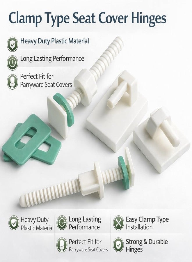 mesterbath Toilet Seat Hinges Pair Compatible with Parryware | PVC European Toilet Seat Cover Screw Hinges for Western Toilet Commode, Clamp Box Screws Set for Parryware Toilet Seat Cover Repair Kit - Image 2