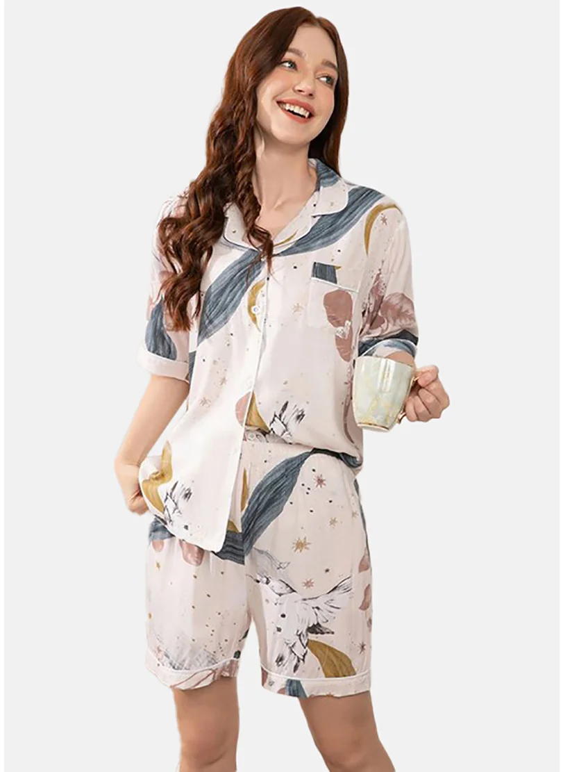 YUNIQEE Floral Printed Shirt With Shorts Night Suits