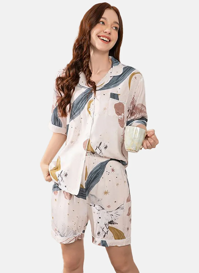 YUNIQEE Floral Printed Shirt With Shorts Night Suits
