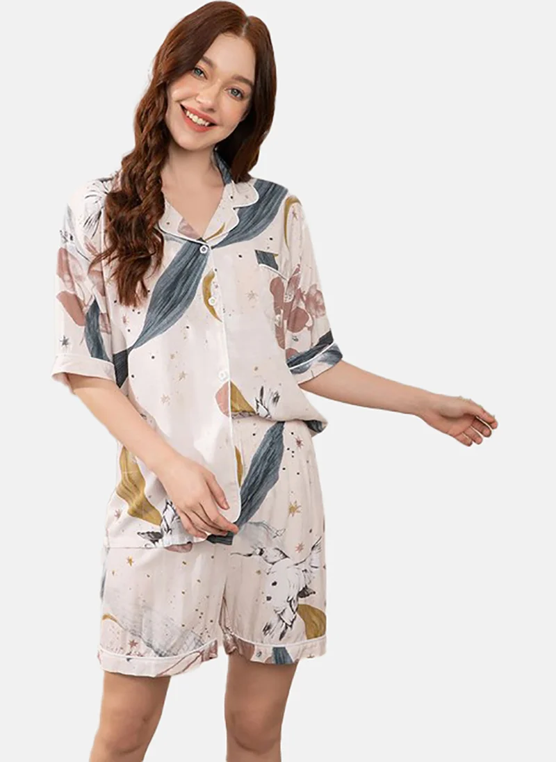 YUNIQEE Floral Printed Shirt With Shorts Night Suits