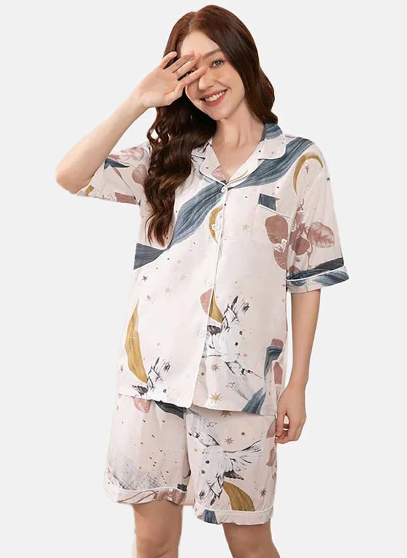 يونيكي Floral Printed Shirt With Shorts Night Suits