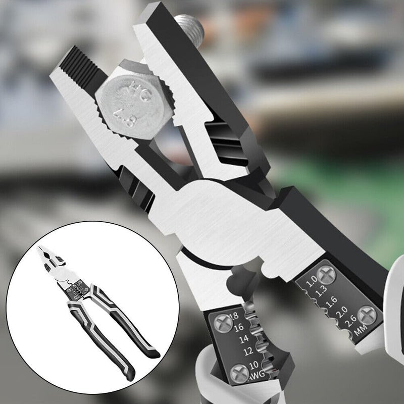 Obedient Multifunction Lineman Plier Wire Stripping Tool Wire Cutter with Gripping Wrench Cutter Crimping Wire Stripper Function 6in1 Combination WirePlier Black - Image 3