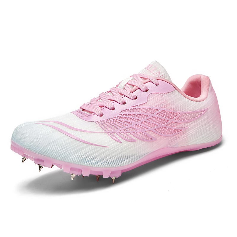 WESHIRUN Track and Field Shoes for Men Women 8 Spikes Boys and Girls Kids Running Racing Shoes Peach Pink - Image 1