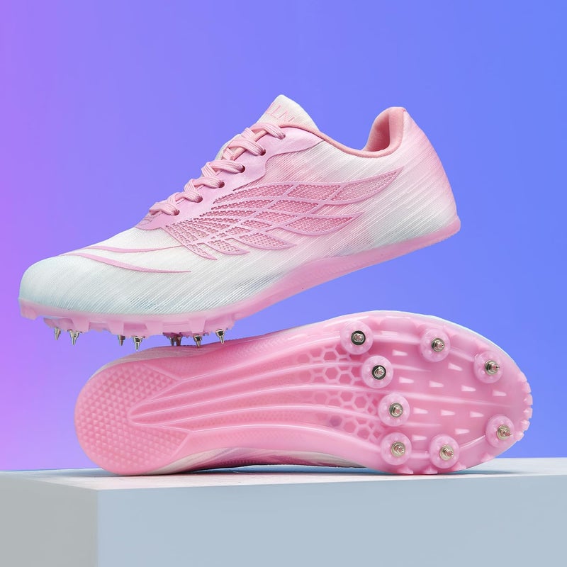 WESHIRUN Track and Field Shoes for Men Women 8 Spikes Boys and Girls Kids Running Racing Shoes Peach Pink - Image 3