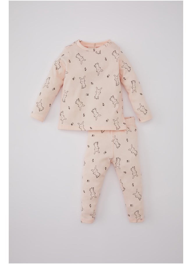 DeFacto - Babygirl Regular Fit Bike Neck Long Sleeve Knitted Pyjamas - 2 Pieces - Image 1