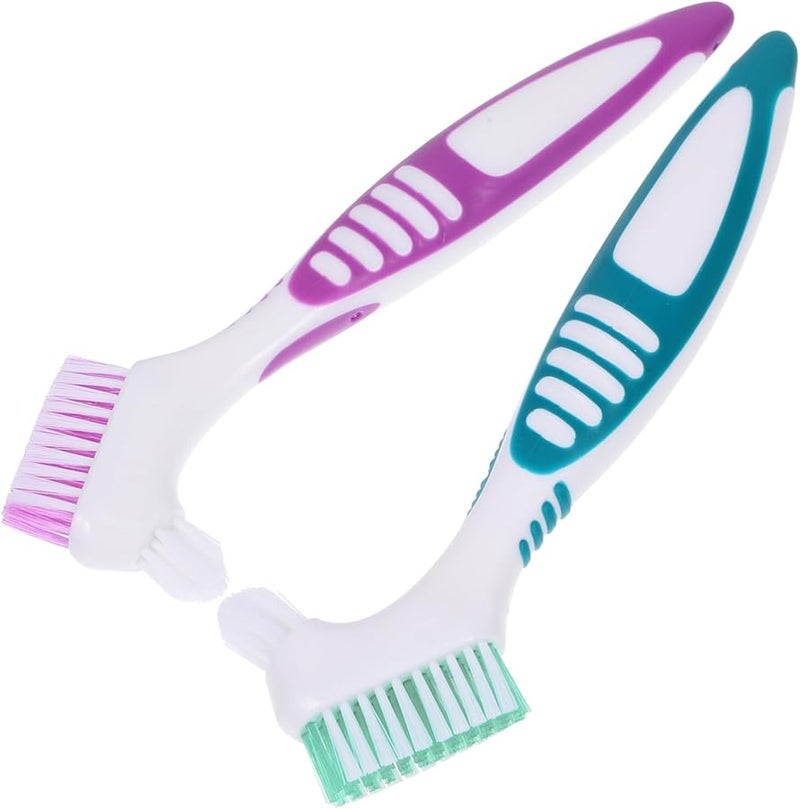 2Pcs Hard Bristle Denture Brush With Ergonomic Comfort Grip For Denture Care - Image 1
