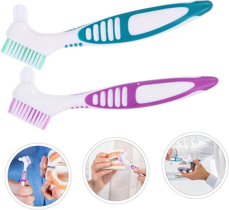 2Pcs Hard Bristle Denture Brush With Ergonomic Comfort Grip For Denture Care - Image 4