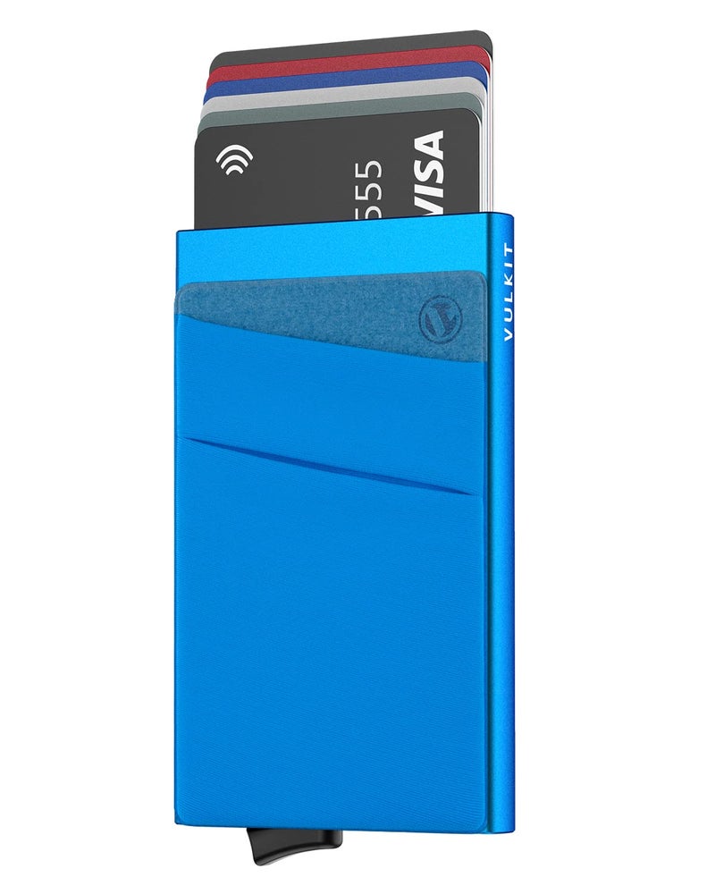 VULKIT VULKIT Card Holder with Money Pocket Pop Up Wallet RFID Blocking Slim Metal Bank Card Case Holds 5 Cards and Notes(Blue)  - Image 1
