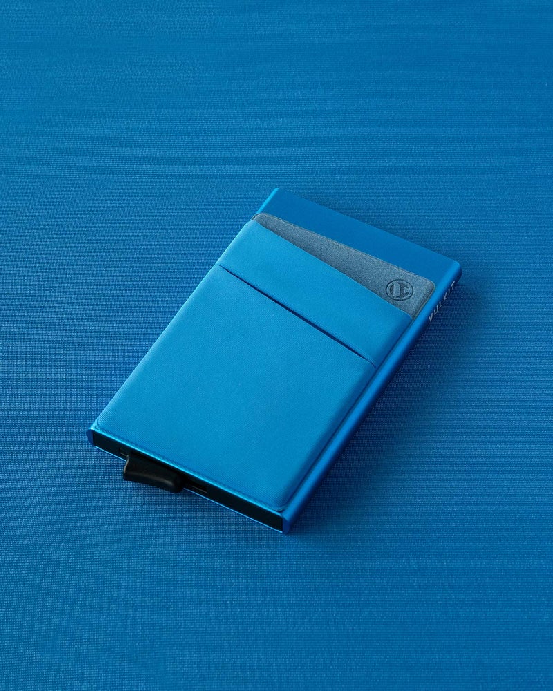 VULKIT VULKIT Card Holder with Money Pocket Pop Up Wallet RFID Blocking Slim Metal Bank Card Case Holds 5 Cards and Notes(Blue)  - Image 5