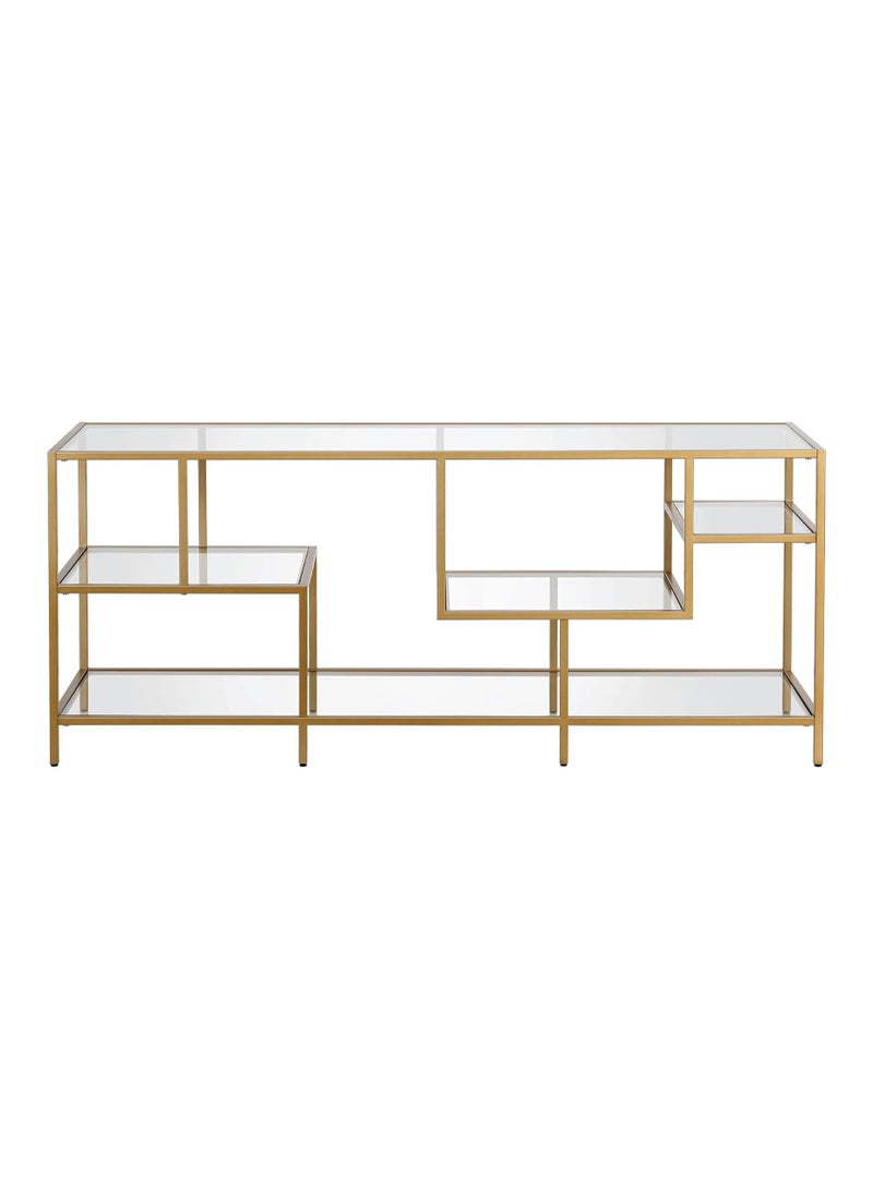 LINGWEI Pre Assembled Gold Metal Frame and Glass TV Stand Sleek Entertainment Center Stylish and Multifunctional TV Unit Television Stand Modern TV Table TV Bench - Image 3