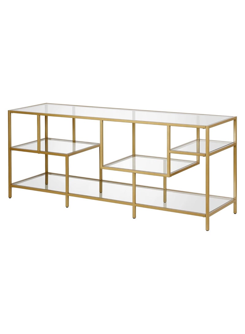 LINGWEI Pre Assembled Gold Metal Frame and Glass TV Stand Sleek Entertainment Center Stylish and Multifunctional TV Unit Television Stand Modern TV Table TV Bench - Image 4