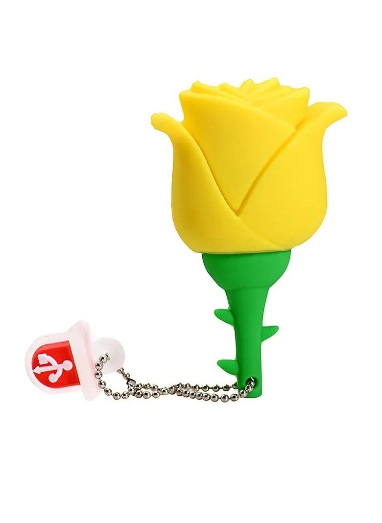 JASTER USB Flash Drive, USB 2.0 Creative Rose U Disk, Compact And Portable Data Storage Device, Fast Speed Data Transfer Colorful Flower Keychain Memory Stick, (1pc, 64GB, Yellow)  - Image 1