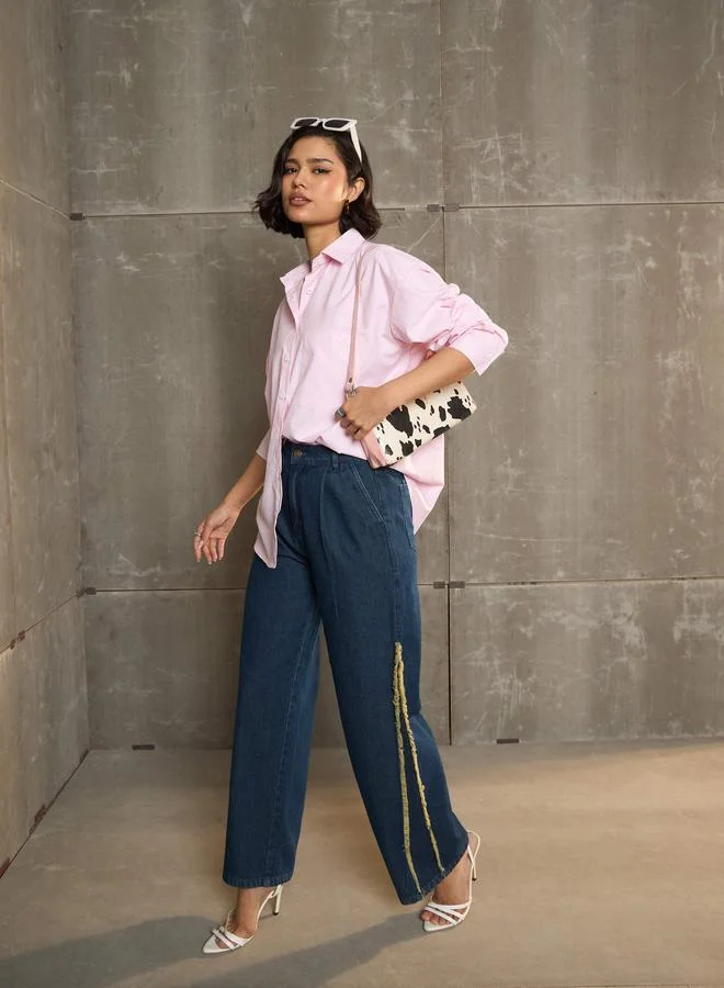 ساسافراس قميص ساسافراس مخطط باللونين الوردي والأبيض كبير الحجم بأزرار