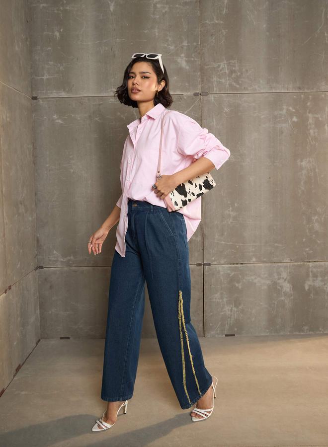 Sassafras Pink and White Striped Oversized Buttoned Shirt - Image 2