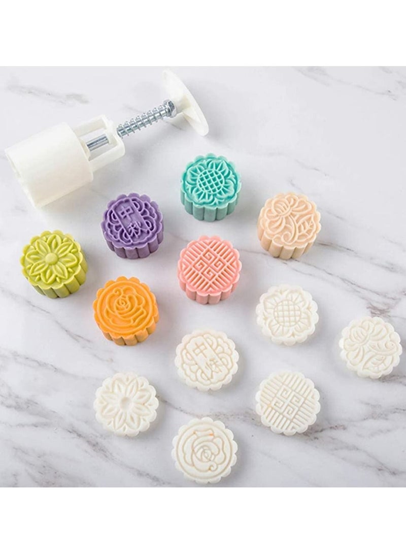 DubaiGallery 3D Rose Flowers Mooncake Cookie Mold Cutter Pastry DIY Baking Tool 1 Barrel+6 Stamps Set Hand Pressure Cake Mould, White - Image 1