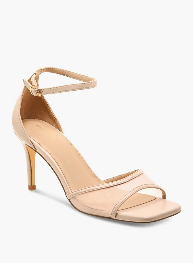 Flora Bella By Shoexpress Mesh Detail Stiletto Sandals with Ankle Strap and Buckle Closure