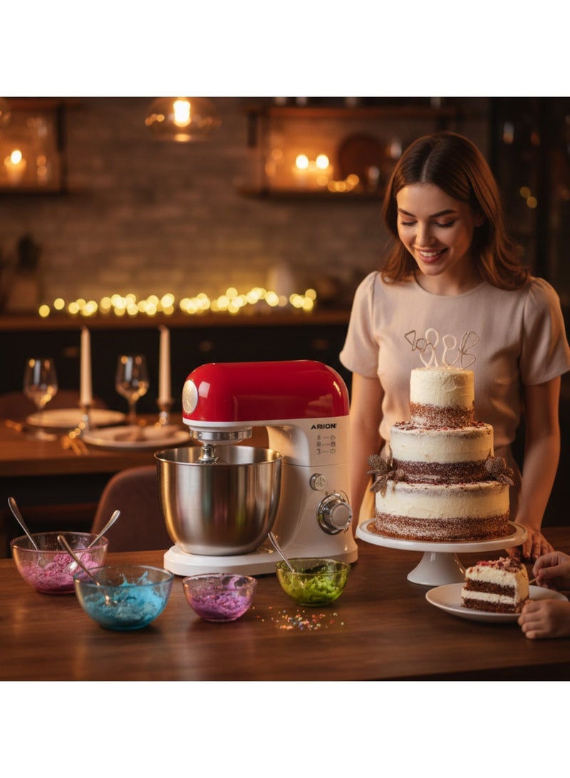 أريون عجان الاحترافي (1500 واط) | وعاء 5 لتر من الفولاذ المقاوم للصدأ | حركة خلط كوكبية | تروس معدنية متينة | أحمر/فضي - Image 3