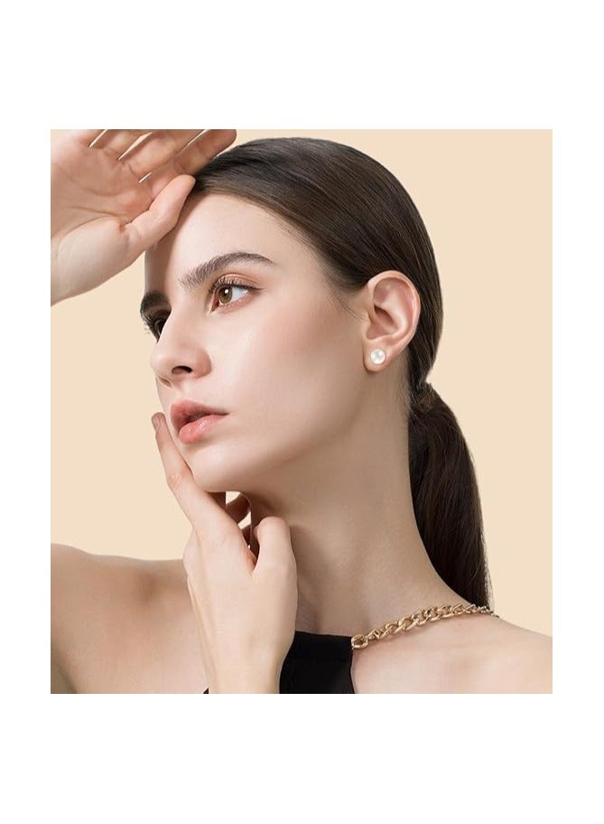 Hain 6MM Freshwater Pearl Stud Earrings for Women, Hypoallergenic 18K Gold Vermeil Earrings Studs with Genuine Round White Pearls  - Image 2