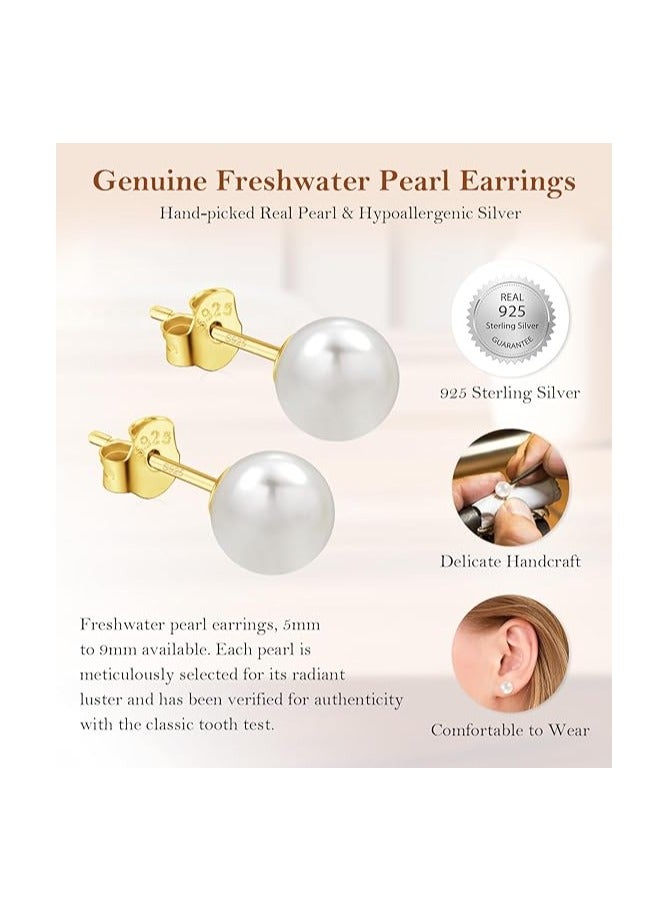 Hain 6MM Freshwater Pearl Stud Earrings for Women, Hypoallergenic 18K Gold Vermeil Earrings Studs with Genuine Round White Pearls  - Image 5