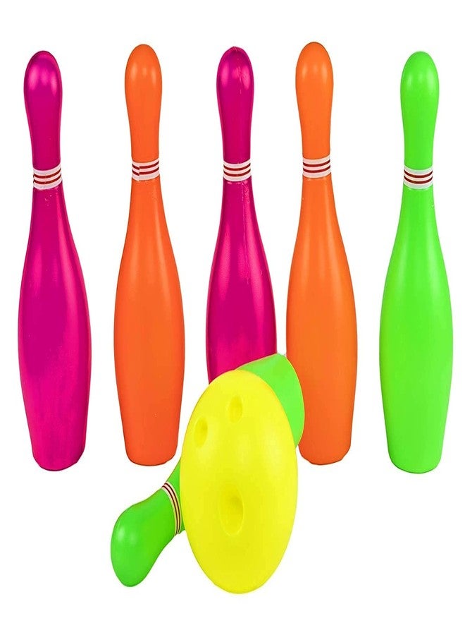 ARTHDEEP || Plastic Light Weight Bowling PIN/Bottles Combo Set for Kids Playing Outdoor and Indoor Sports Game Toy (Small, MULTICOLOURS, 6 PINS/Bottles, 1 Balls, PVC Polly Pack) - Image 2