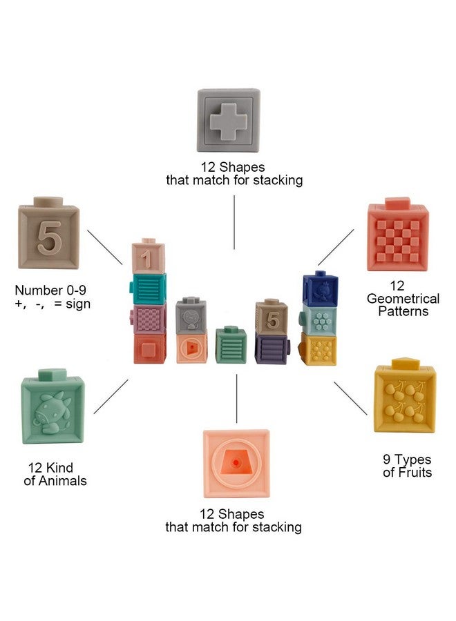 Mini Tudou Baby Blocks Soft Building Blocks Baby Toys Teethers Toy Educational Squeeze Play with Numbers Animals Shapes Textures 6 Months and Up 12PCS - Image 5