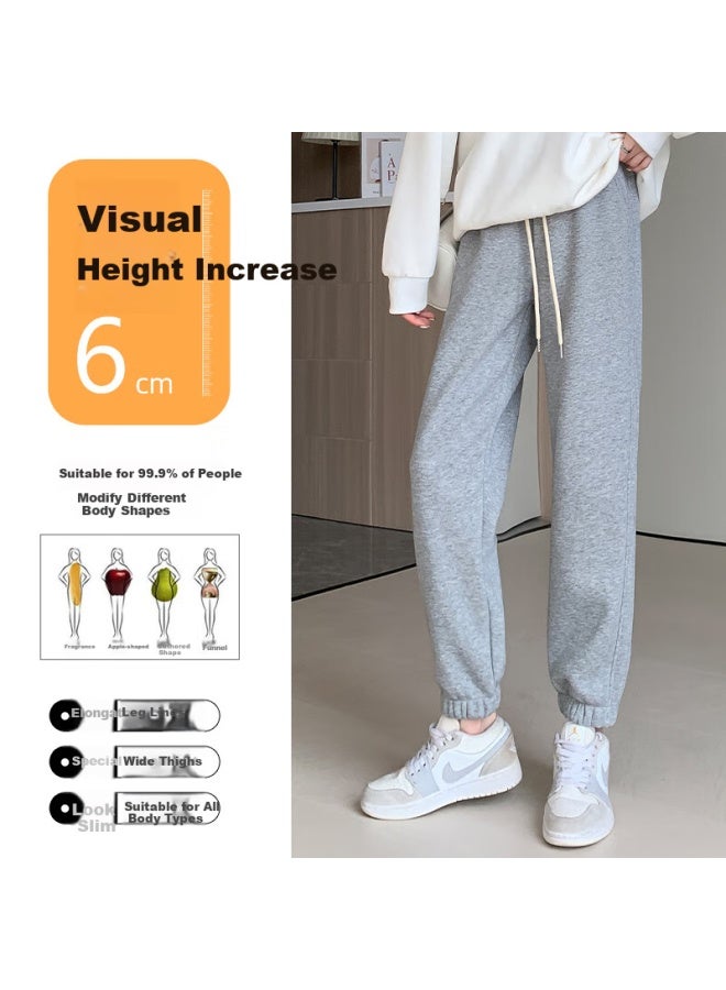 Pull Back Huili Women's Sweatpants, Spring And Autumn New Style, Gray Casual Pants, Loose Fit, Plus Size, College Style Sweatpants - Image 3
