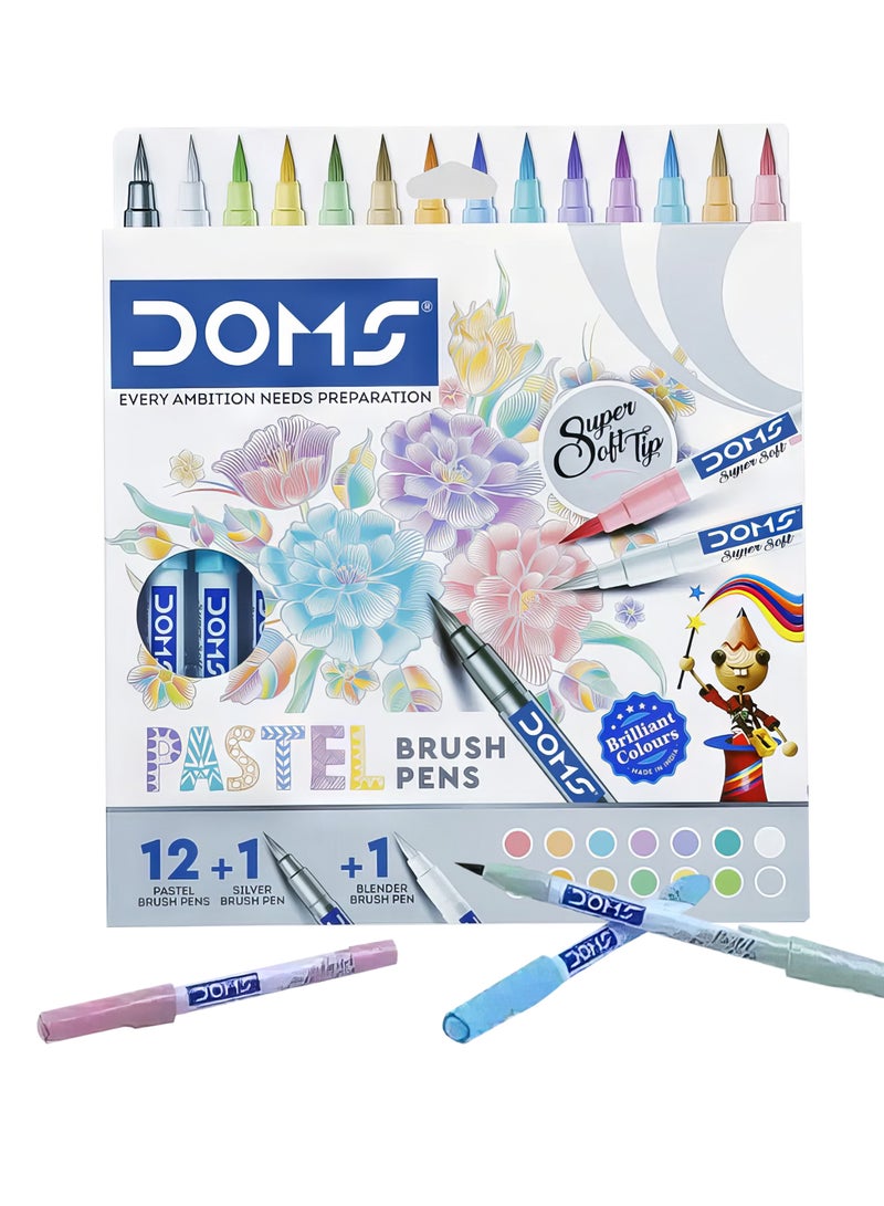 DOMS 14 Shades Pastel Brush Pen Set for Calligraphy and Pattern Design